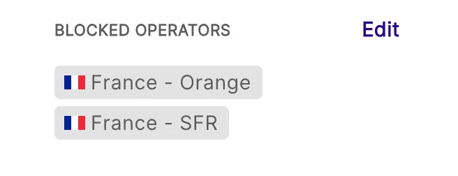 Blocked Operators section listing France - Orange and France - SFR