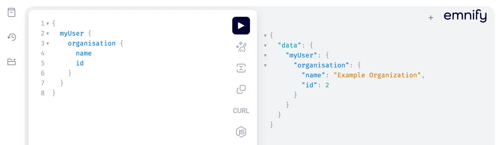 Query response with a data object holding the organisation name and id