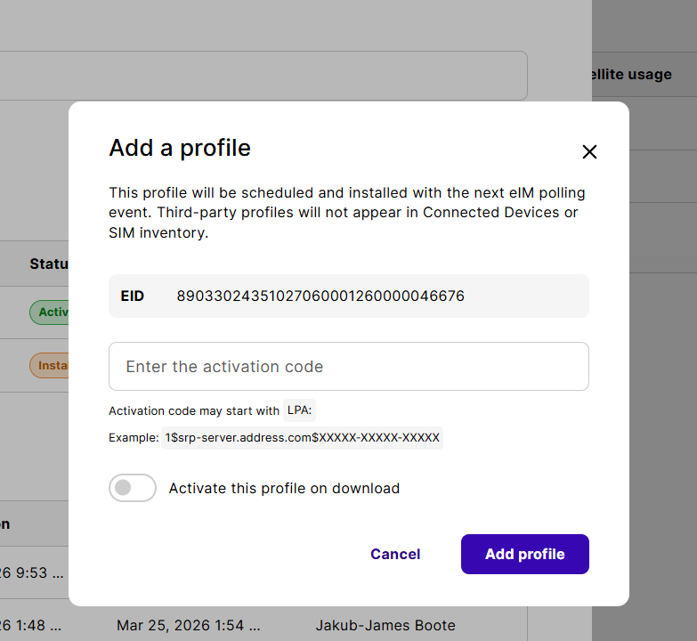 Add profile dialog