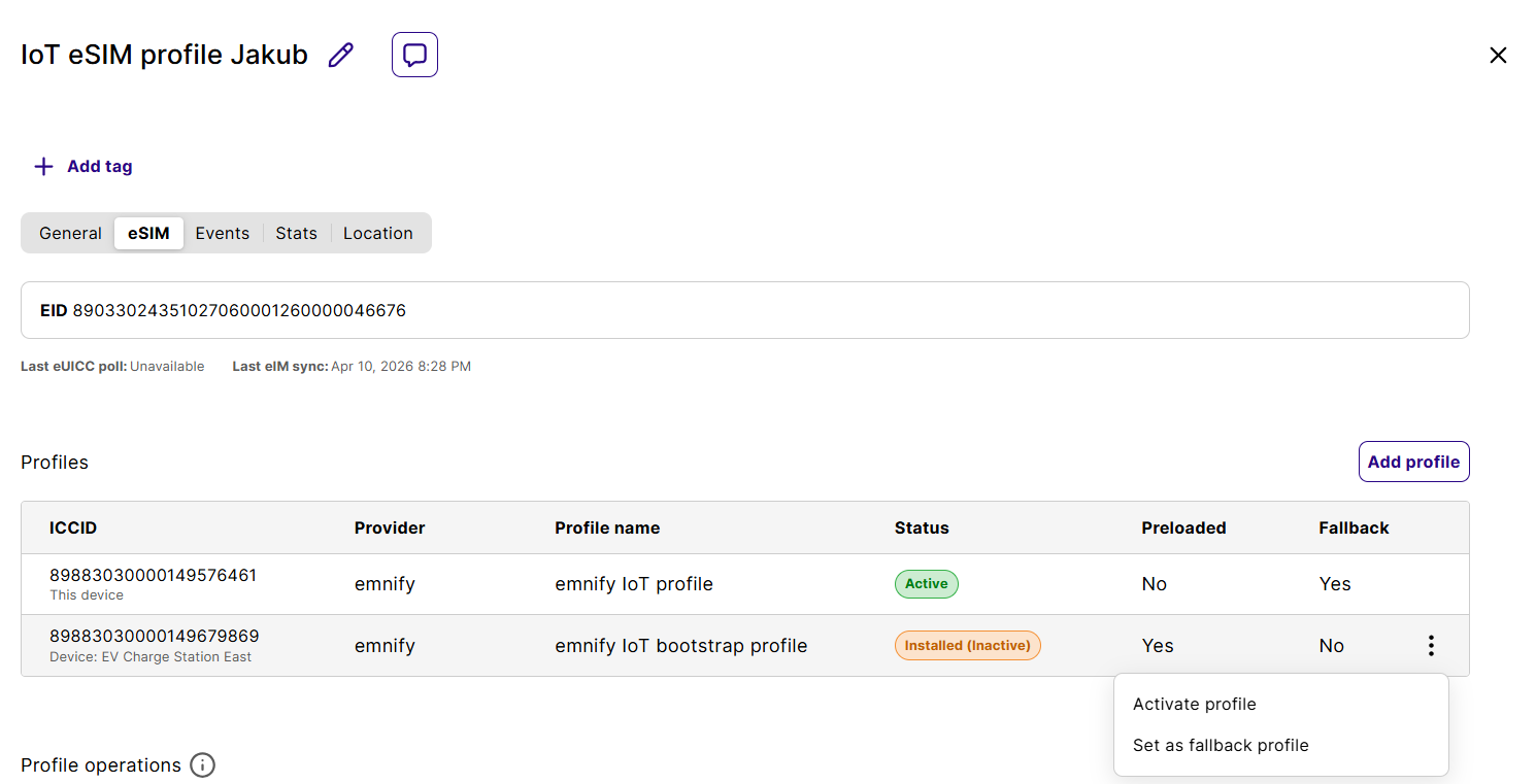 Set fallback profile action