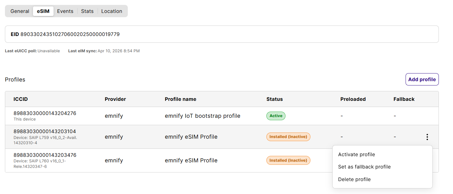 Delete profile action