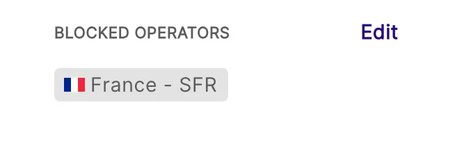 Blocked Operators section listing only France - SFR